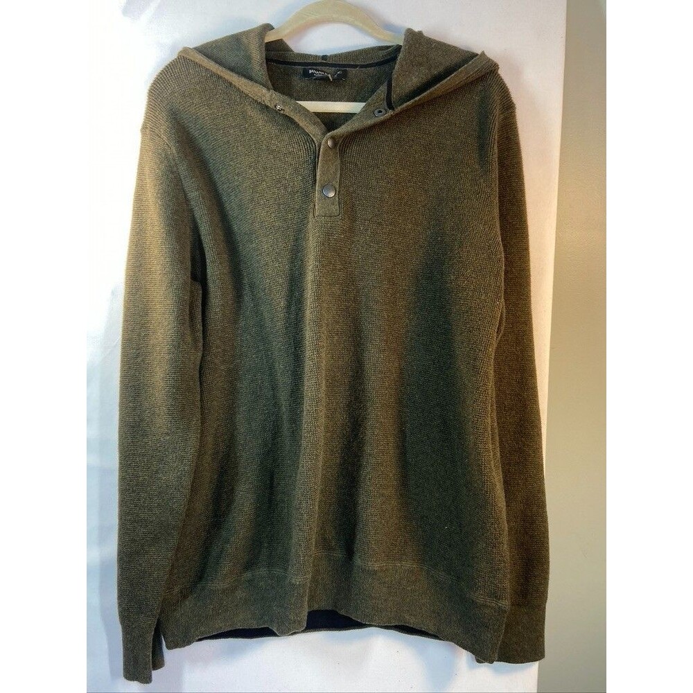 BANANA REPUBLIC MENS LARGE SUPIMA COTTON WAFFLE KNIT HOODED HENELY GRAY